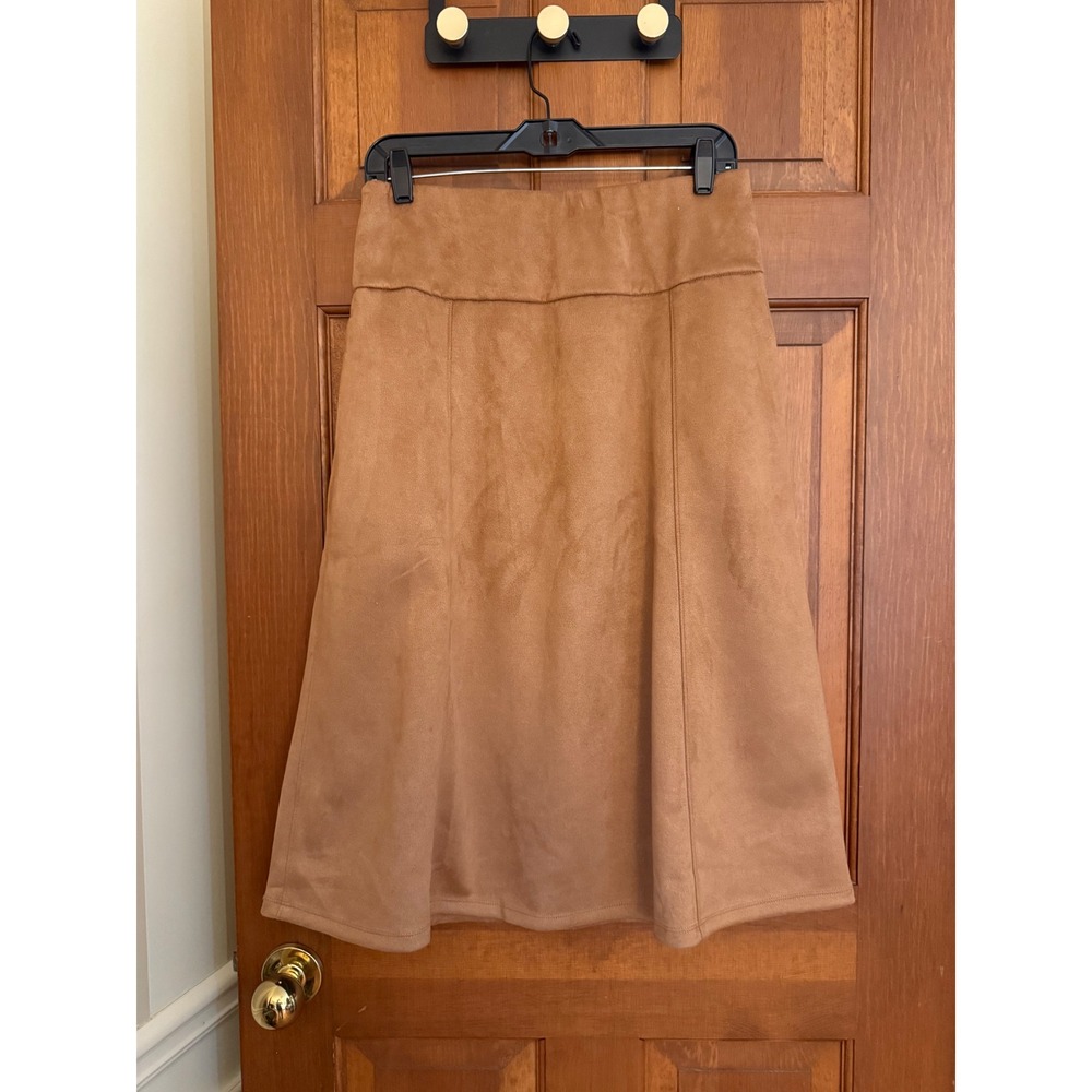 Belle Kim Gravel PerSuede Me Midi Skirt‎ Womens Small Cognac A-Line Side Pockets